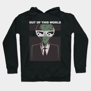 Best gift for an (out of this world) great person, funny cool Alien with suit and sunglasses graphic, UFO outer space lover cartoon, Men Women Hoodie